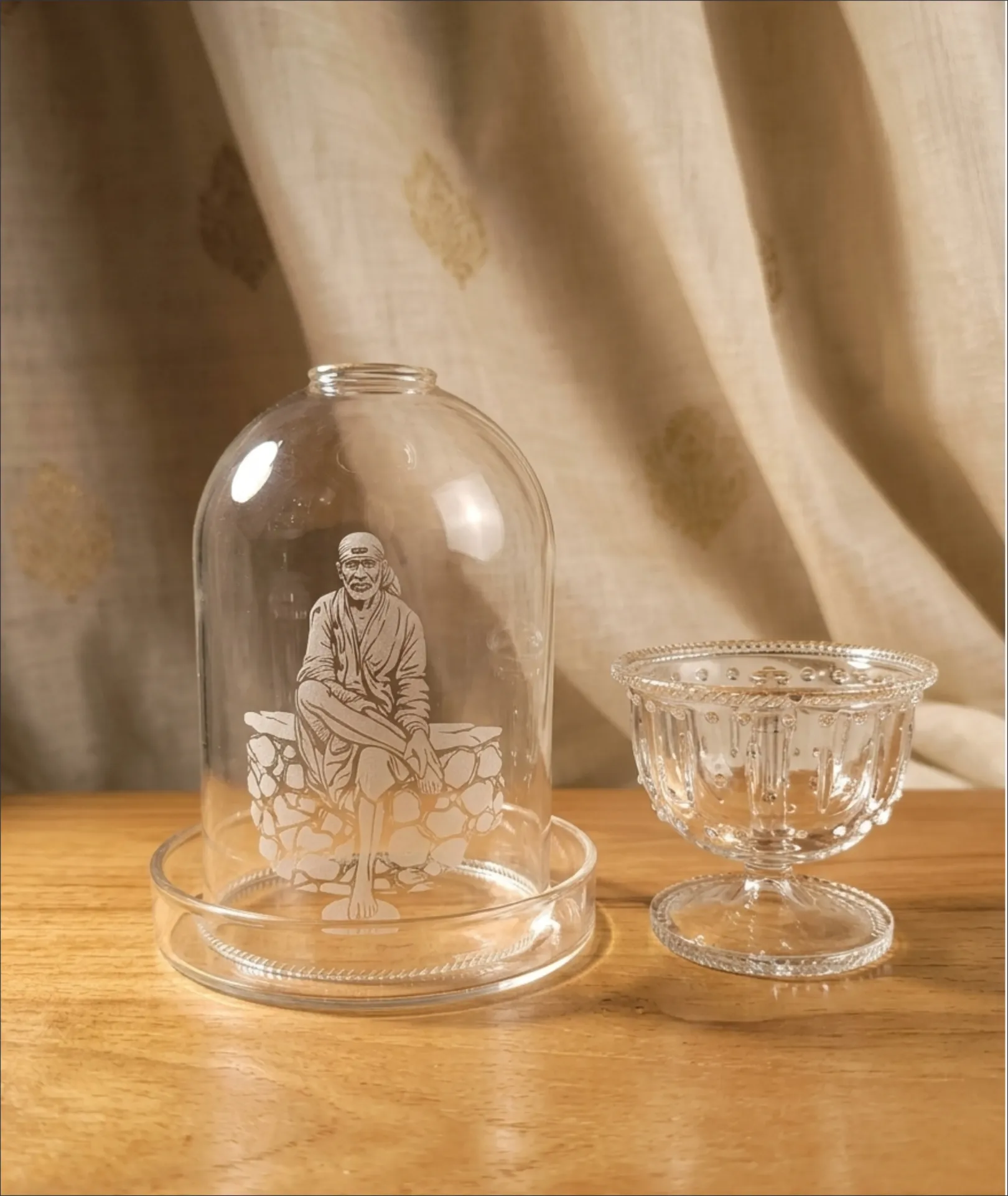 Engraved Borosilicate SaiBaba Diya Set
