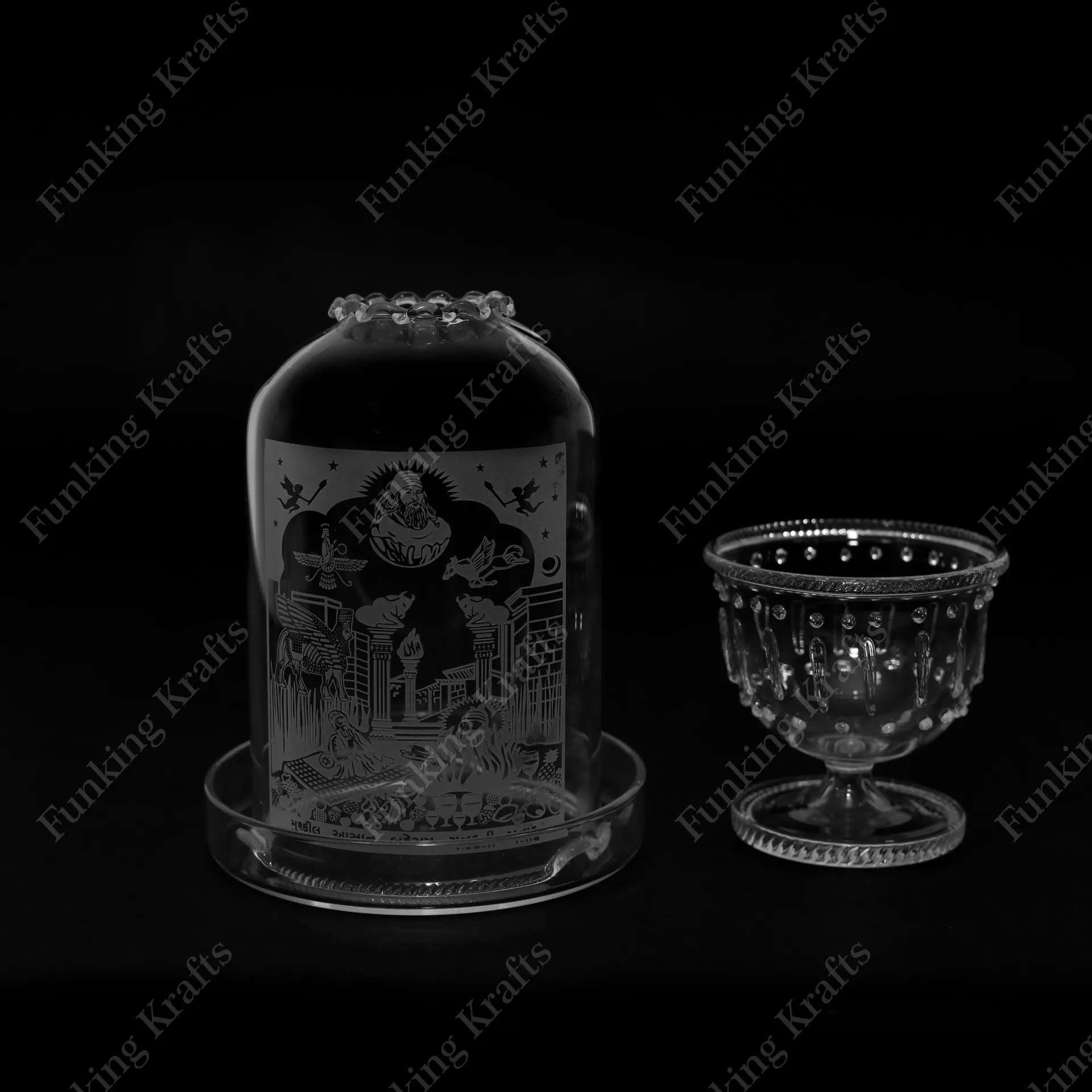 [FK-BDMAS-021] Engraved Borosilicate Diya set MA (small)